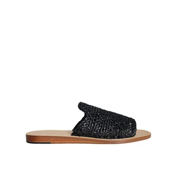 Dolce & Gabbana Black Monochrome Braided Raffia Slides Shoes - Picture 4 of 8